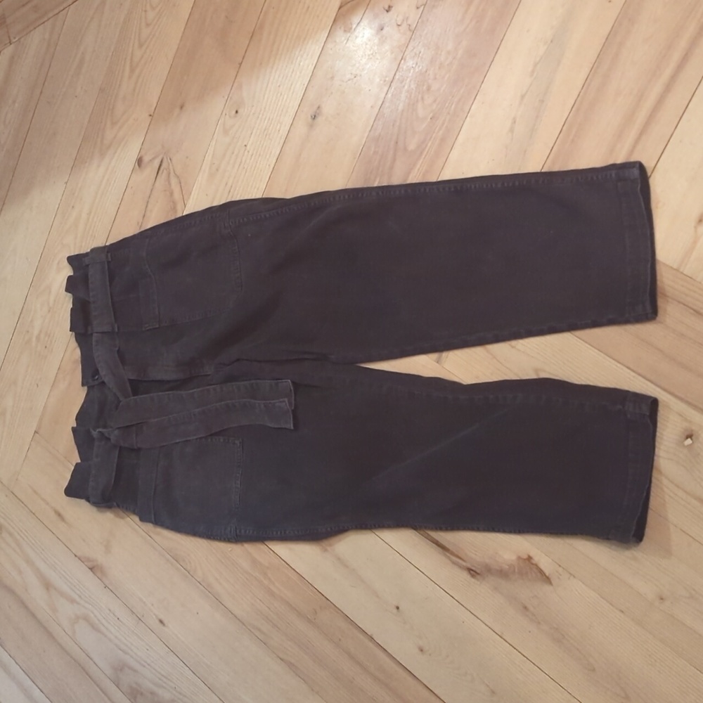 AMO Paper Bag Straight Let Cropped Utility Pants in Washed Black Size 30